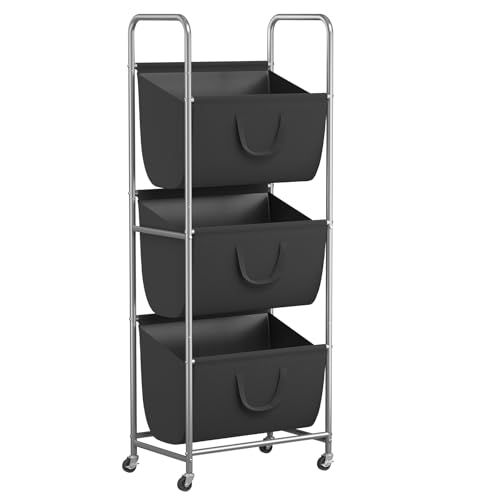 3 Tier Vertical Rolling Laundry Hamper with Wheels & Removable Bags