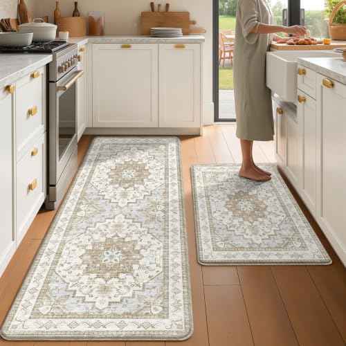 Boho Kitchen Mats for Floor 2 Piece Set Anti Fatigue Cushioned PVC Kitchen Rugs Non Slip Waterproof Farmhouse Mats 2