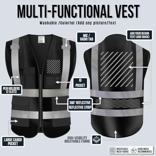 High Visibility Safety Vest Customize Your Logo Protective Workwear 5 Pockets Outdoor Work Vest