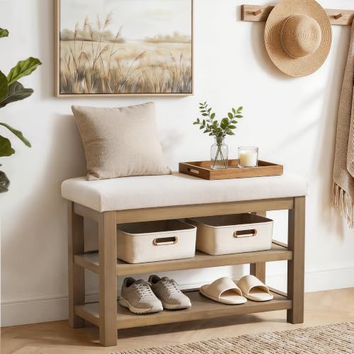 Shoe Rack Bench with Leather Cushion