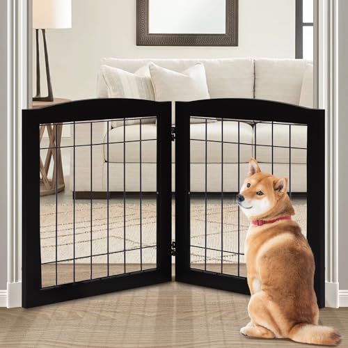 Freestanding Foldable Wood Dog Gate