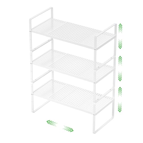 Expandable Cabinet Storage Shelf Stackable Organizer Rack for Kitchen Bathroom Pantry Spice Cupboard Coffee Countertop Home Office Desk Heavy Duty Nonslip