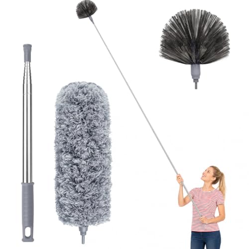 Microfiber Feather Duster Extendable Cobweb Duster with 100 inches Extra Long Pole