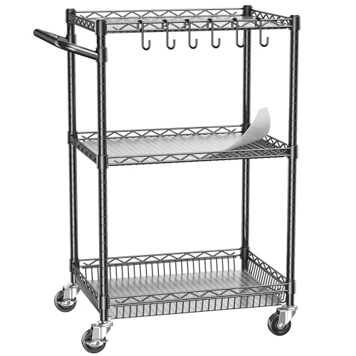 Metal Rolling Utility Cart with Wheels Commercial Grade Kitchen Trolley