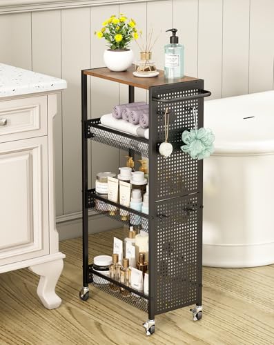 Utility Slim Storage Cart 4 Tier Rolling Laundry Room Organization Cart：