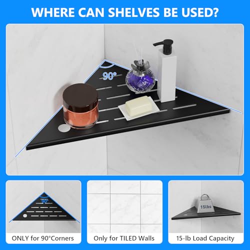 Corner Shower Shelf 10" Matte Black Stainless Steel Slot Design Recessed Corner Shelves