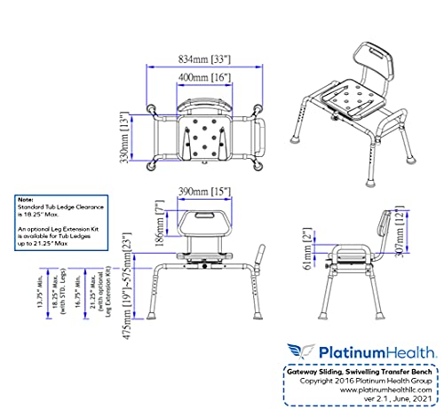 Gateway Premium Sliding Bath Transfer Bench with Swivel Seat