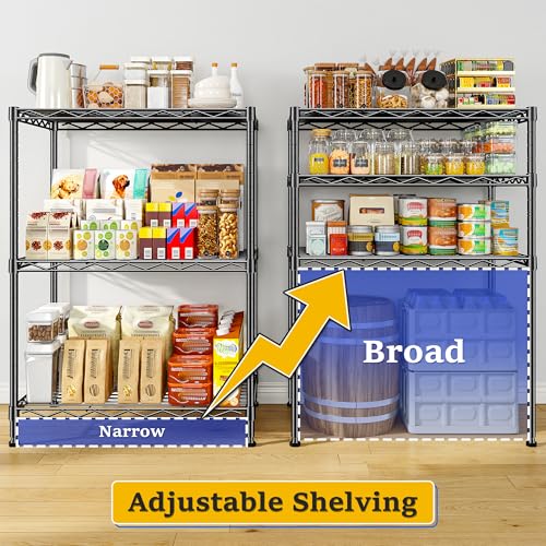Metal Shelving Unit Adjustable Storage Shelves Wire Shelving Heavy Duty Garage Shelving Steel Wire Rack for Laundry Bathroom Kitchen Pantry Closet Garage Black