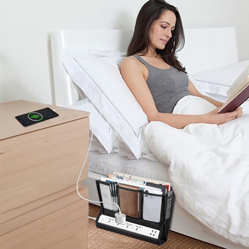 Bedside Caddy Hanging Bed Organizer Storage Bag Pocket with Power Strip Holder Multi