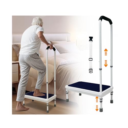 Bed Steps for High Beds for Adults Step Stool with Handle for Elderly Bedside Cane Handicap Safety Assist Wide Platform Medical Adjustable Stepping Stool for Bathtub