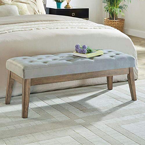 Velvet Upholstered Buttons Tufted Entryway Bench with Solid Wood Leg