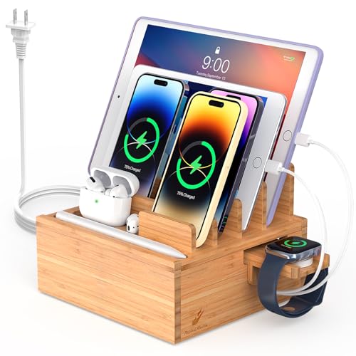 7 Slot Bamboo Charging Stations with USB Charger