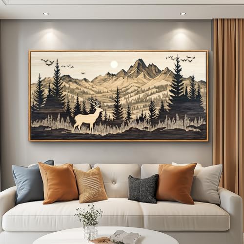 Canvas Wall Art for Living Room Large Wall Decor for Bedroom Landscape Painting of Elk Mountain Wall Pictures Office Restaurant Wall Decoration Modern Room Home Decor Wood Framed 20"X40"