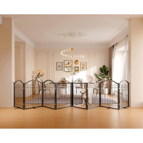 Metal No Assembly Freestanding Dog Gate with Door Walk Through