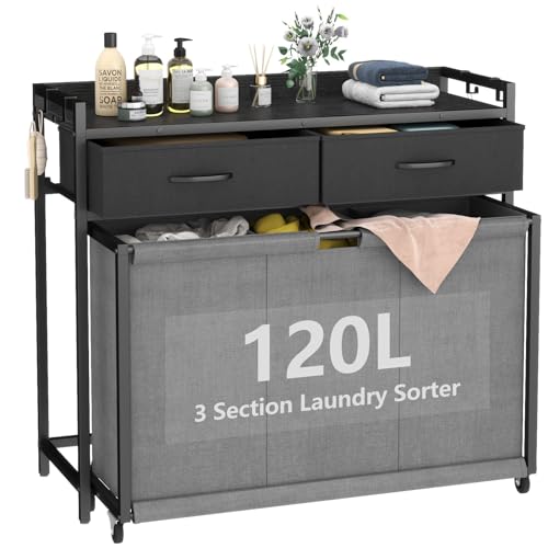 Laundry Hamper Laundry Basket with 3 Section Pull