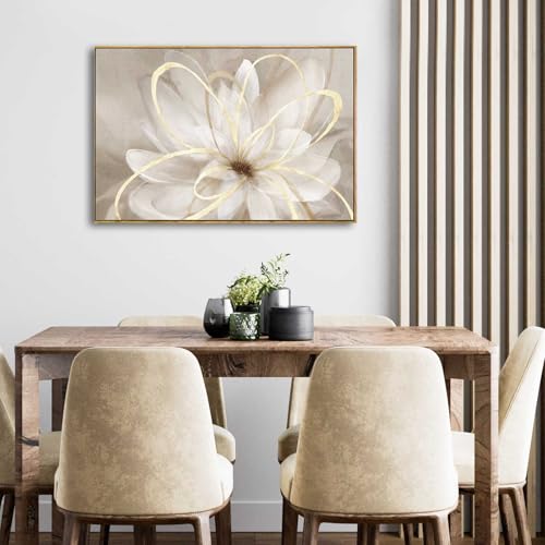 Abstract Bedroom Picture Gold Large Framed Canvas Wall Art Living Room Art Wall Decor Flower Paintings White Textured Pictures