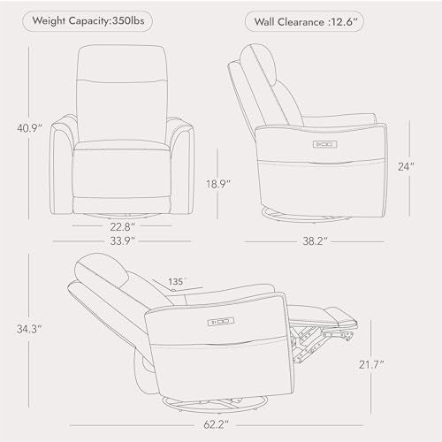 Leather Swivel Power Recliner Chairs for Adults
