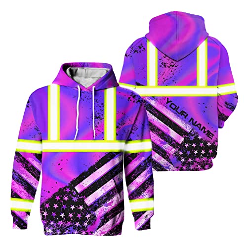 US Flag High Visibility Hoodie for Men Reflective Hoodie Safety Workwear for Worker Runner Patriotic ACC02