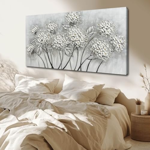 White Wall Art Frame Wall Decor Large Abstract Canvas Pictures Living Room Decor Black Gold Canvas Oil Paintings Flowers Decorations Oversized Arts for Home Office Bedroom