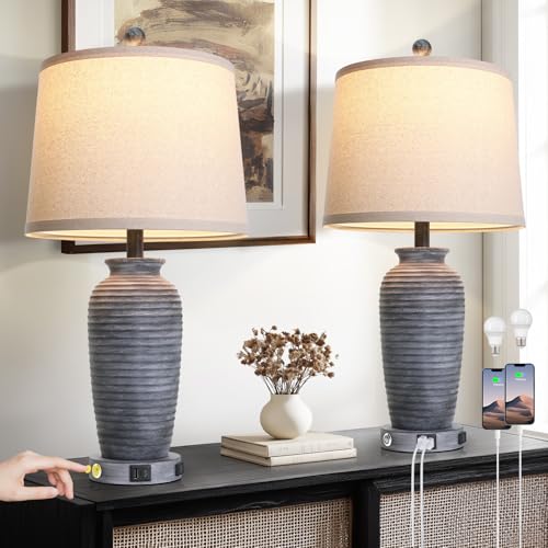 25" Farmhouse Jar Table Lamps Set og 2 Retro Farmhouse Rustic Bedside Lamp