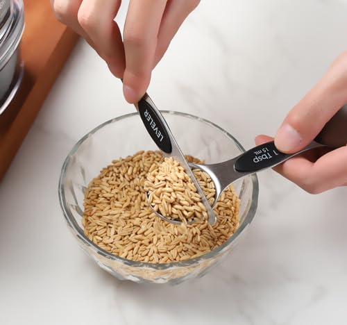 Magnetic Measuring Cups and Spoons Set Including 7 Stainless Steel Measuring Cups 8 Double Sided Magnetic Measuring Spoons Set with 1 Leveler Kitchen Measuring Tools for Cooking Baking