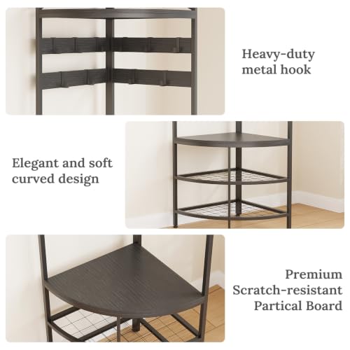 Corner Hall Tree with Shoe Bench Entryway Coat Rack with 10 Metal Movable Hooks Freestanding Clothes Rack Shoes Shelf Organizer for Home Office Bedroom