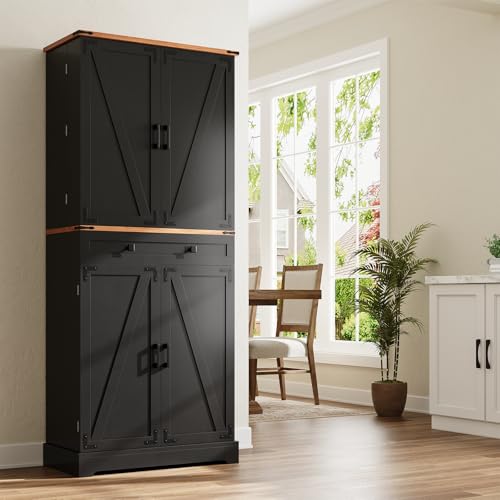 71" Pantry Cabinet with Charging Station & LED Lights