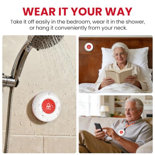 Wireless Caregiver Pager Call Button for Hard of Hearing Waterproof 500+ FT Nurse Alert System Elderly Monitoring Patient