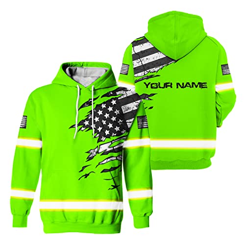 US Flag High Visibility Hoodie for Men Reflective Hoodie Safety Workwear for Worker Runner Patriotic ACC02
