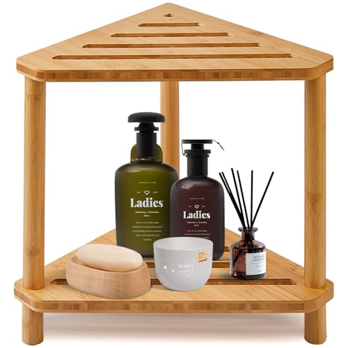 Bamboo Corner Caddy Shower Stool for Inside Shower Waterproof