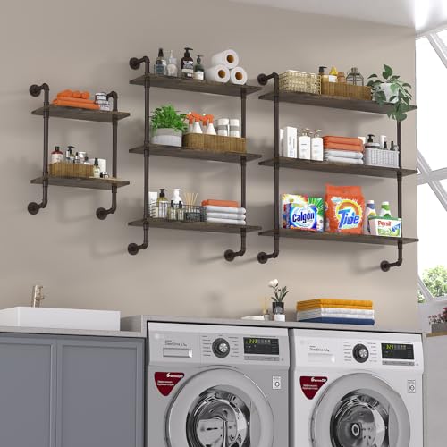 3 Tier Industrial Pipe Shelf Rustic Wood Floating Shelves