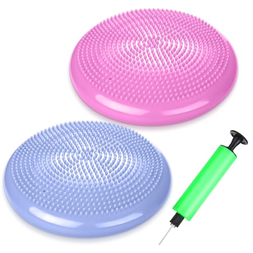 2 Pcs Wiggle Seat Inflated Wobble Cushion Flexible Balance Disc with Air Pump for Core Stability Strengthening Improving Posture Physical Exercise