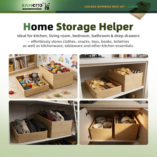 Bamboo Storage Box Stackable Lidded Organizer Bin