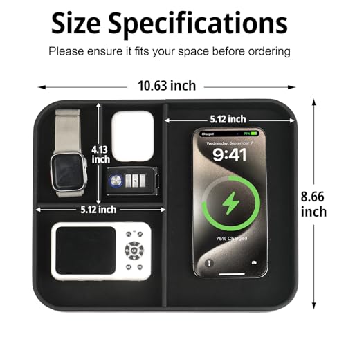 Faux Leather Valet Tray With Built in 2 In 1 Wireless Charging Compitable With iPhone