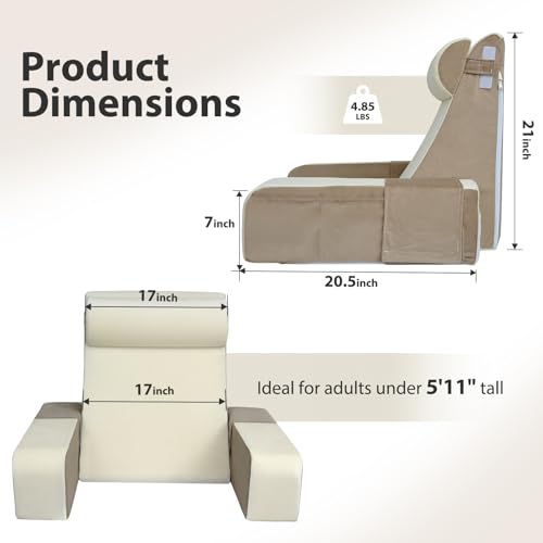 21" Reading Pillow for Bed with XL Side Pockets for Adults