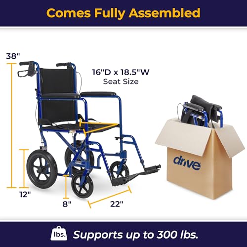 EXP19LTBL Lightweight Expedition Transport Wheelchair Blue with Hand Brakes