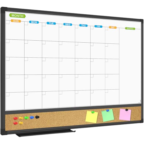 Magnetic Calendar Whiteboard & Bulletin Corkboard Combination