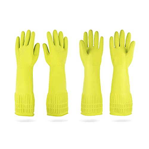 Mamison 2 Pairs Reusable Waterproof Household Dishwashing Cleaning Rubber Gloves