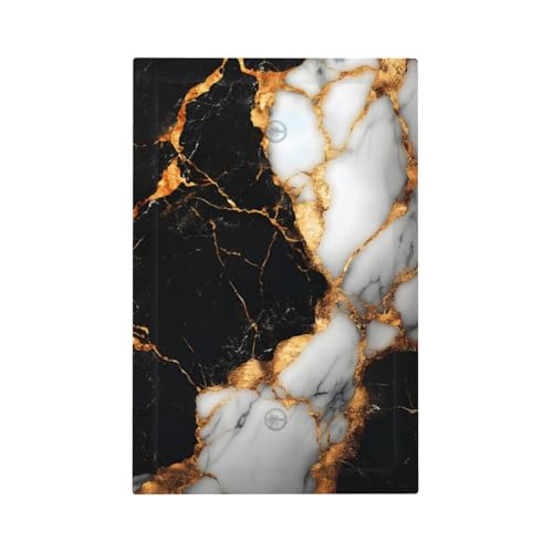 Decorative Light Switch Cover Plate Black Gold Marble 1 Gang No Device Single Blank Outlet Covers Wall Plate Switch Plate Covers for Country Bathroom Bedroom Decor