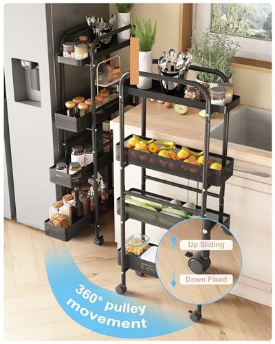 Slim Storage Cart 4 Tier with Pull Out Basket Bathroom Organizer Rolling cart