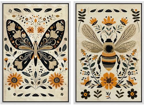 Framed Canvas Print Wall Art Modern Abstract Longhorn Cow Neutral Black Beige Western Cattle Illustrations Modern Art Decorative for Living Room