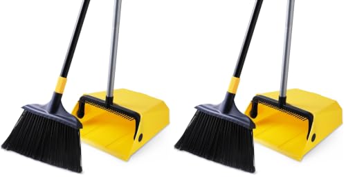 Heavy Duty Broom and Dustpan Set Commercial Outdoor Indoor Perfect for Courtyard Garage Lobby Mall Market Floor Home Kitchen Room Office Pet Hair Rubbish