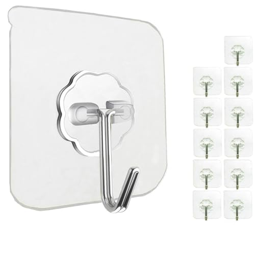 Adhesive Wall Hooks 33LB Heavy Duty No Drill Transparent Waterproof Hooks for Bathroom Kitchen Towel Coat Office Home Outdoor
