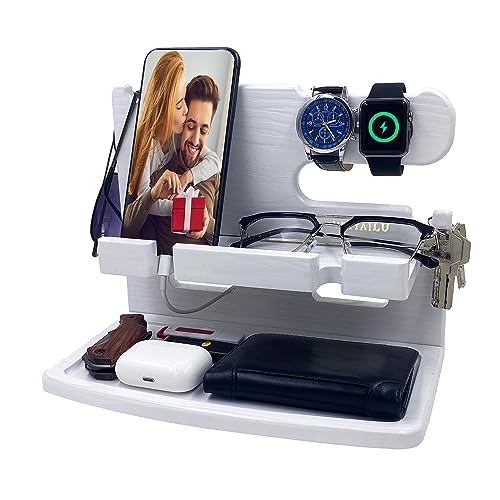 Gifts for Men from Wife Nightstand Organizer for Men Wood Phone Docking Station Phone Holder for iPhone