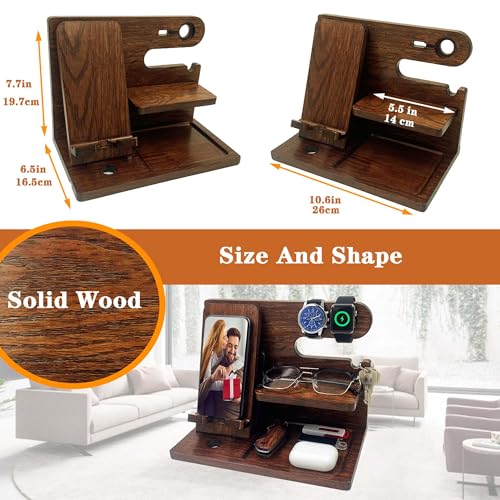 Birthday Gifts for Men Gift for Dad from Daughter Son Nightstand Organizer for Men Wood Phone Docking Station