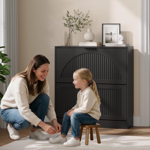 Fluted Shoe Storage Cabinet for Entryway