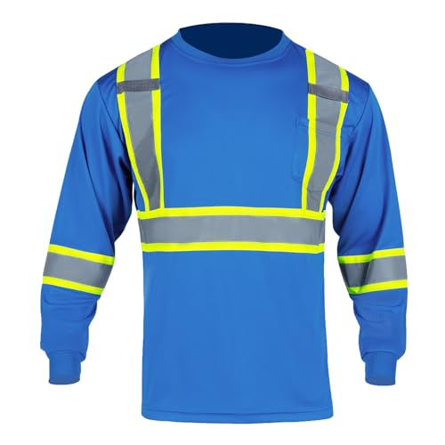 Safety Shirts High Visibility Reflective for Men Hi Vis Construction Warehouse Work T Shirt Long Sleeves