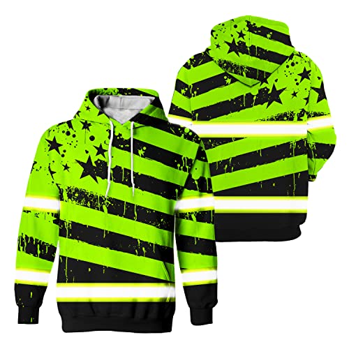 US Flag High Visibility Hoodie for Men Reflective Hoodie Safety Workwear for Worker Runner Patriotic ACC02