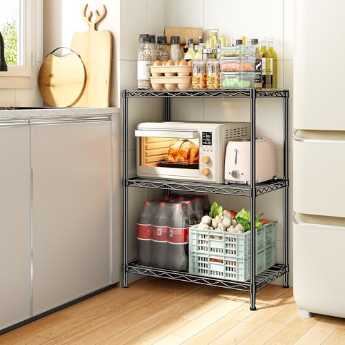 Metal Shelving Unit Adjustable Storage Shelves Wire Shelving Heavy Duty Garage Shelving Steel Wire Rack for Laundry Bathroom Kitchen Pantry Closet Garage Black