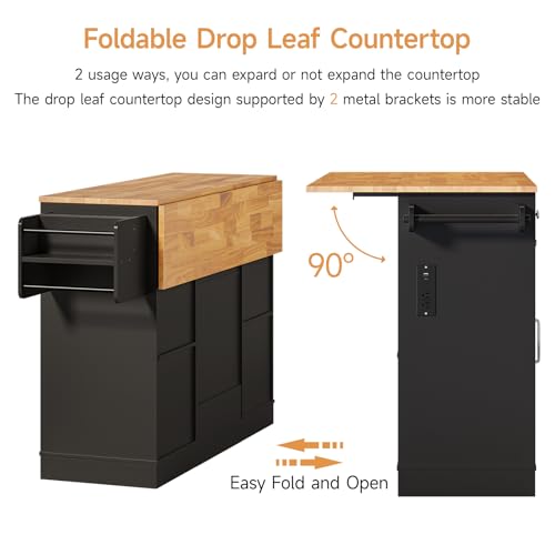 61" Kitchen Islands with Movable Wood Cutting Board & Trash Storage Cabinets